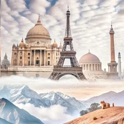 famous world landmarks Eiffel Tower Taj Mahal